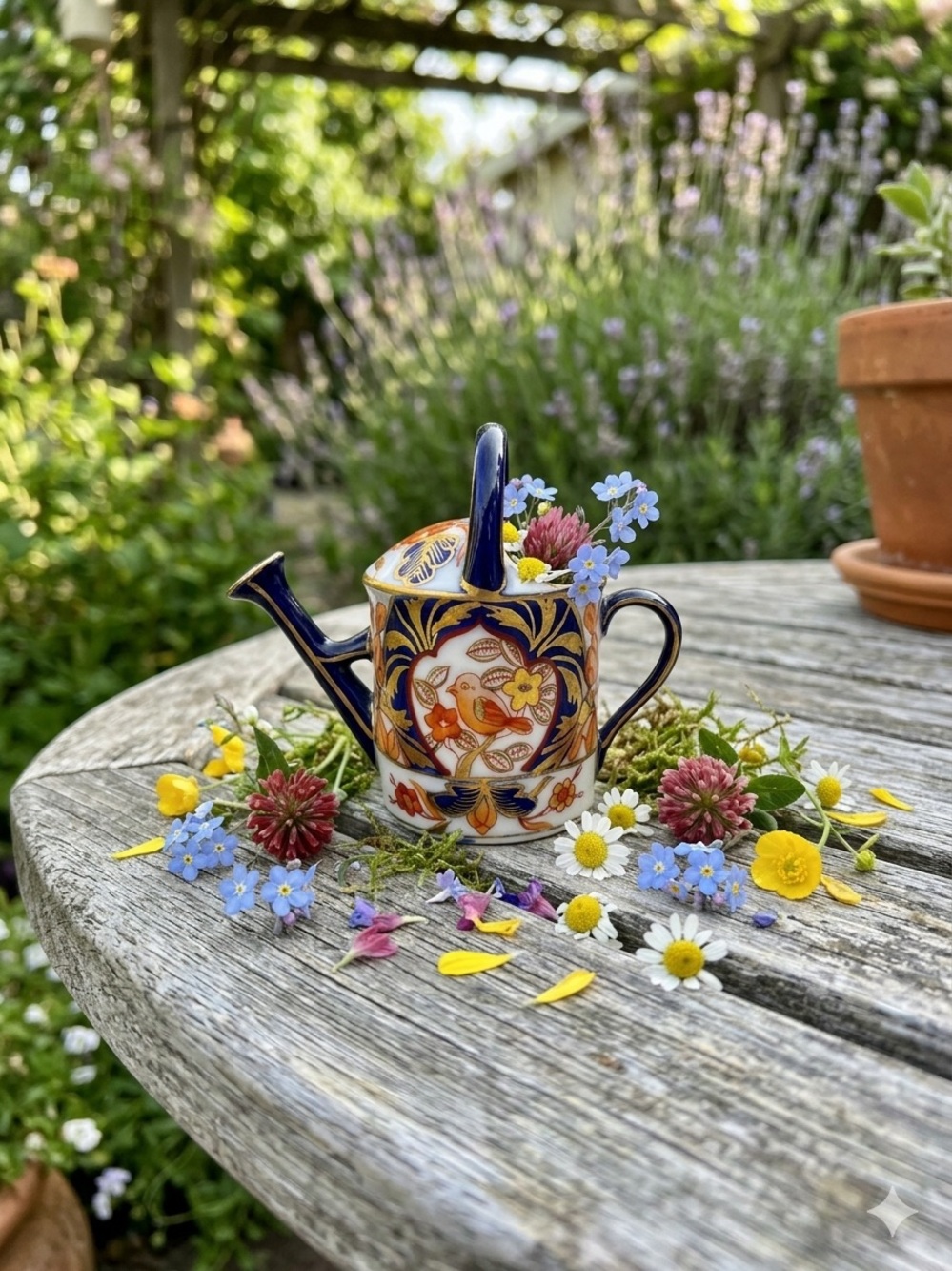 Vintage Made In Occupied Japan Miniature Imari Porcelain Watering Can Figurine